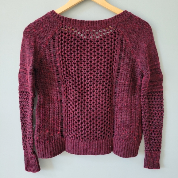 American Eagle burgundy wine open knit sweater with cable details - Picture 6 of 7